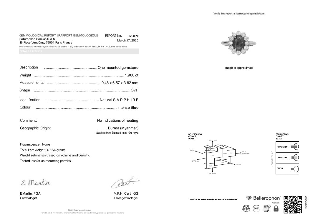 Bague saphir birman non chauffé et diamants en or