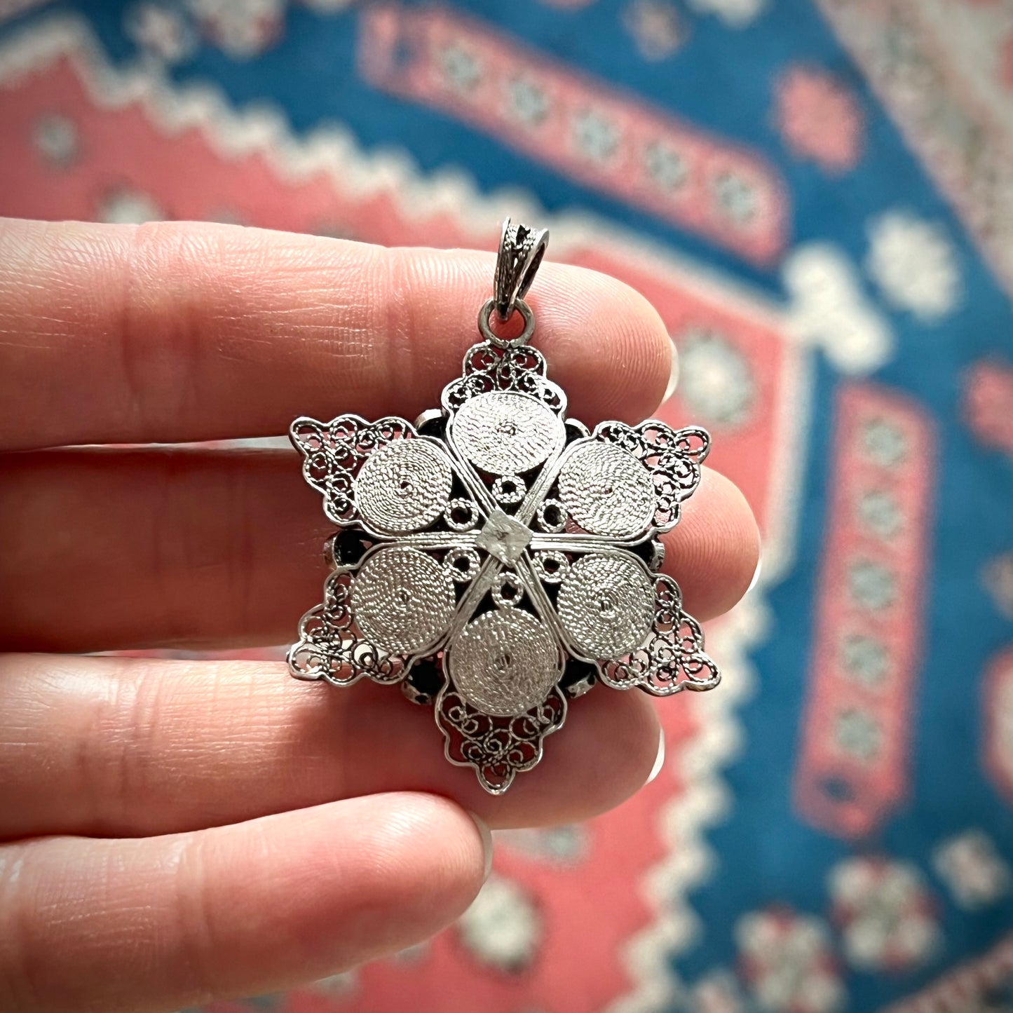 Filigree silver flower pendant