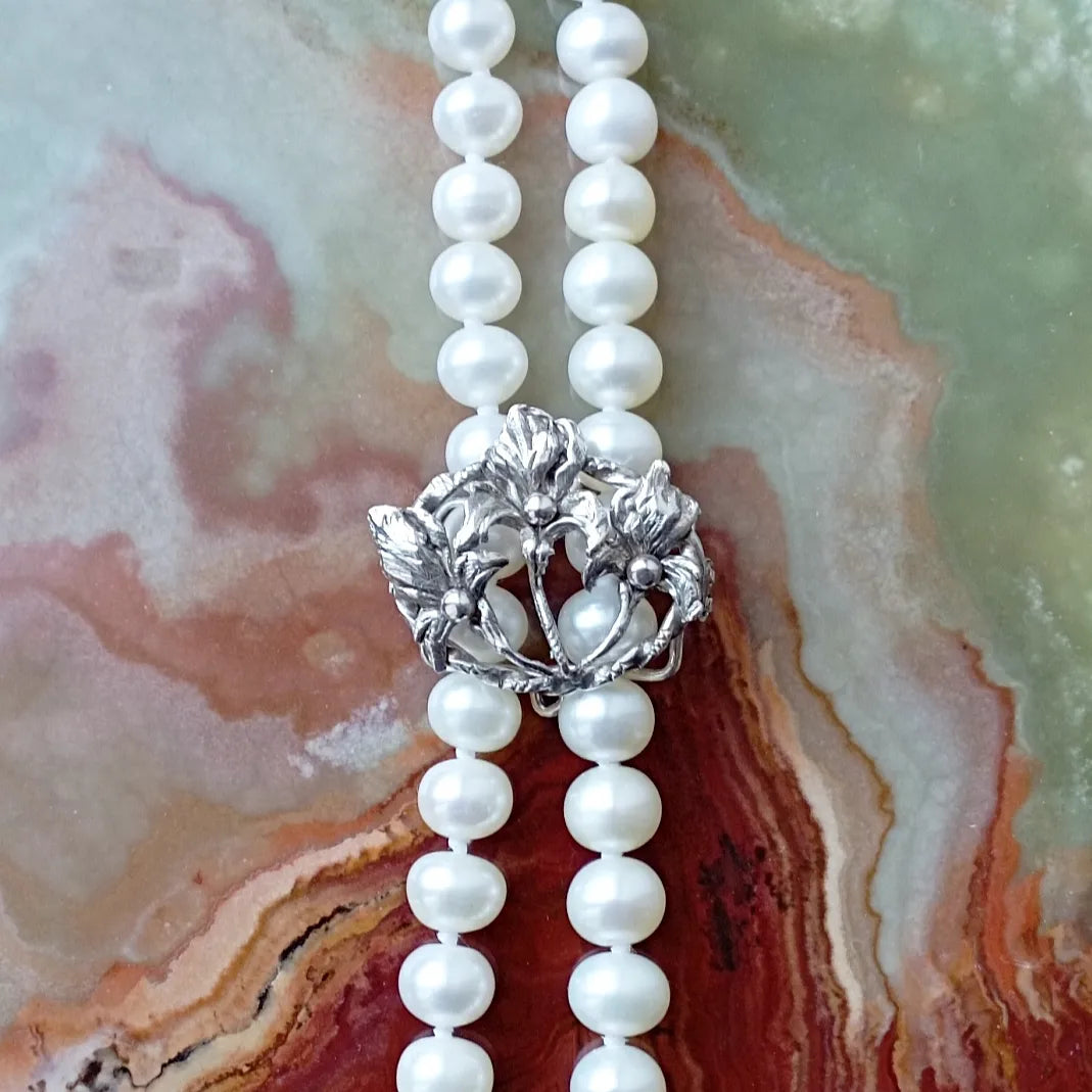 Sautoir Art Nouveau Argent Massif, Coulisseau Coulant, Style Jugendstil, Occasion