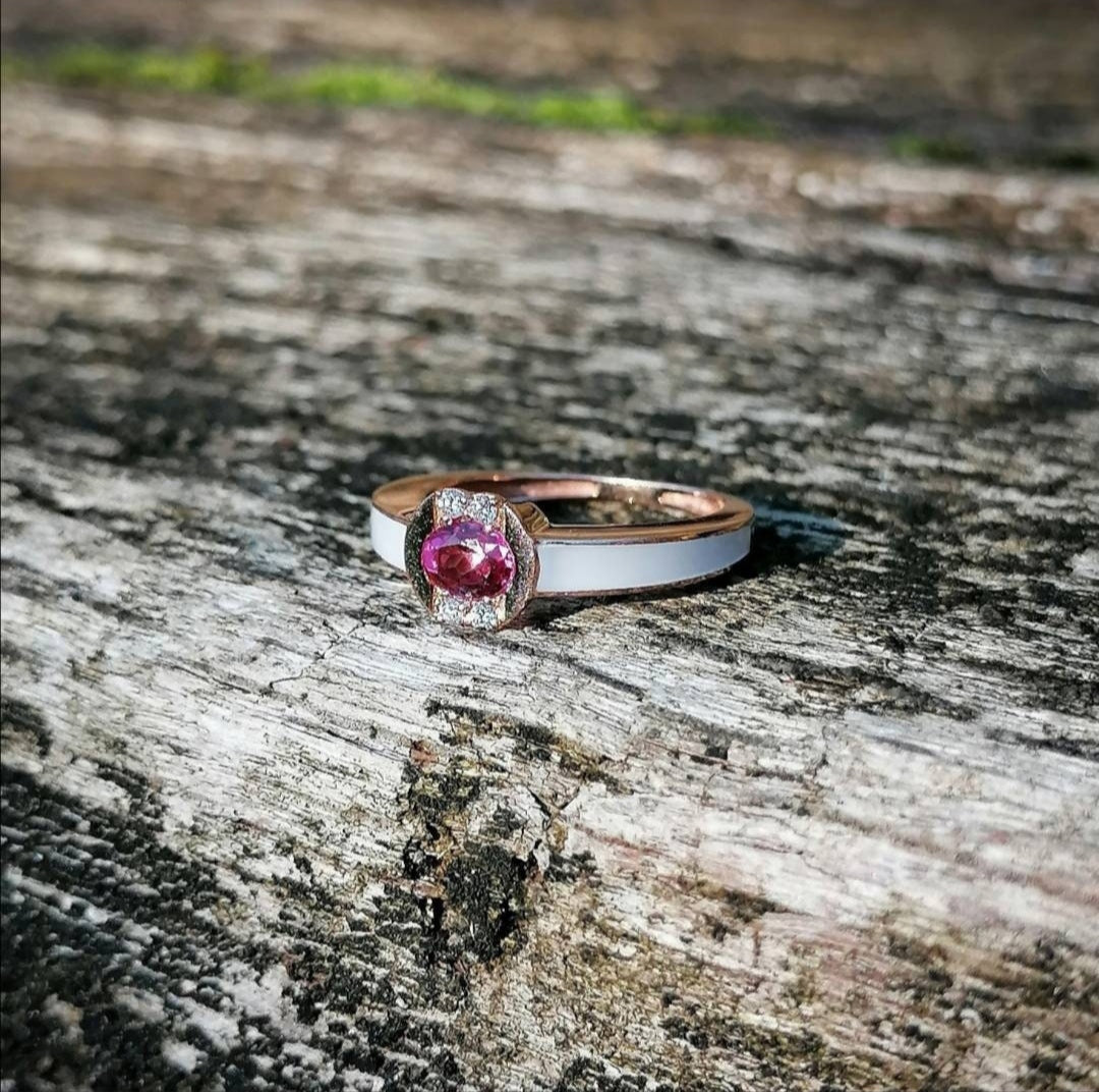 Bague diamants et topaze en or rose 18kt