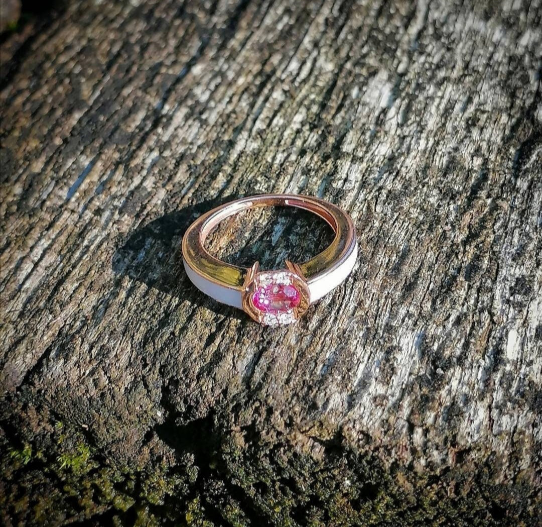 Bague diamants et topaze en or rose 18kt