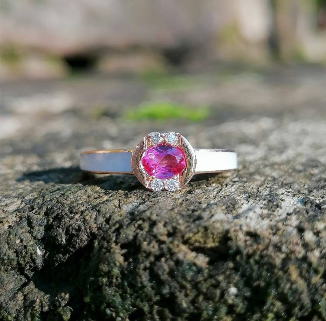 Bague diamants et topaze en or rose 18kt