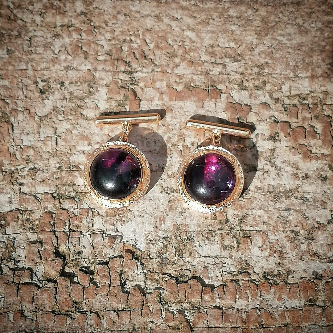 Boutons de manchette en or rose 18kt et améthyste