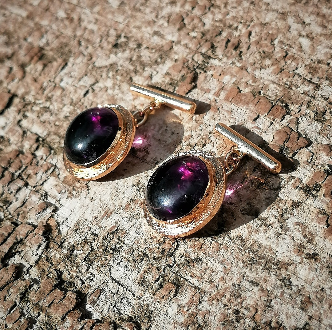 Boutons de manchette en or rose 18kt et améthyste