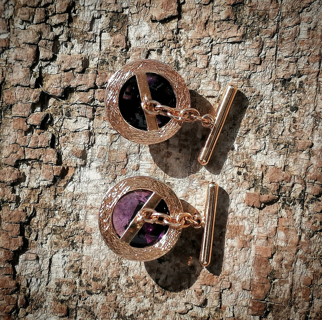 Boutons de manchette en or rose 18kt et améthyste