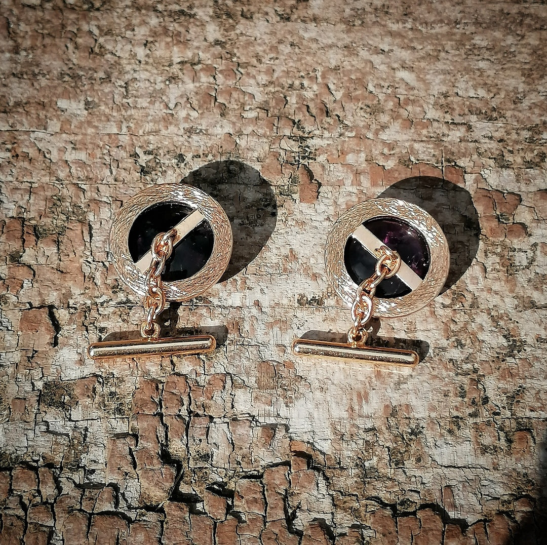 Boutons de manchette en or rose 18kt et améthyste