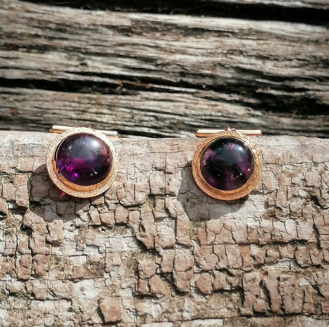 Boutons de manchette en or rose 18kt et améthyste
