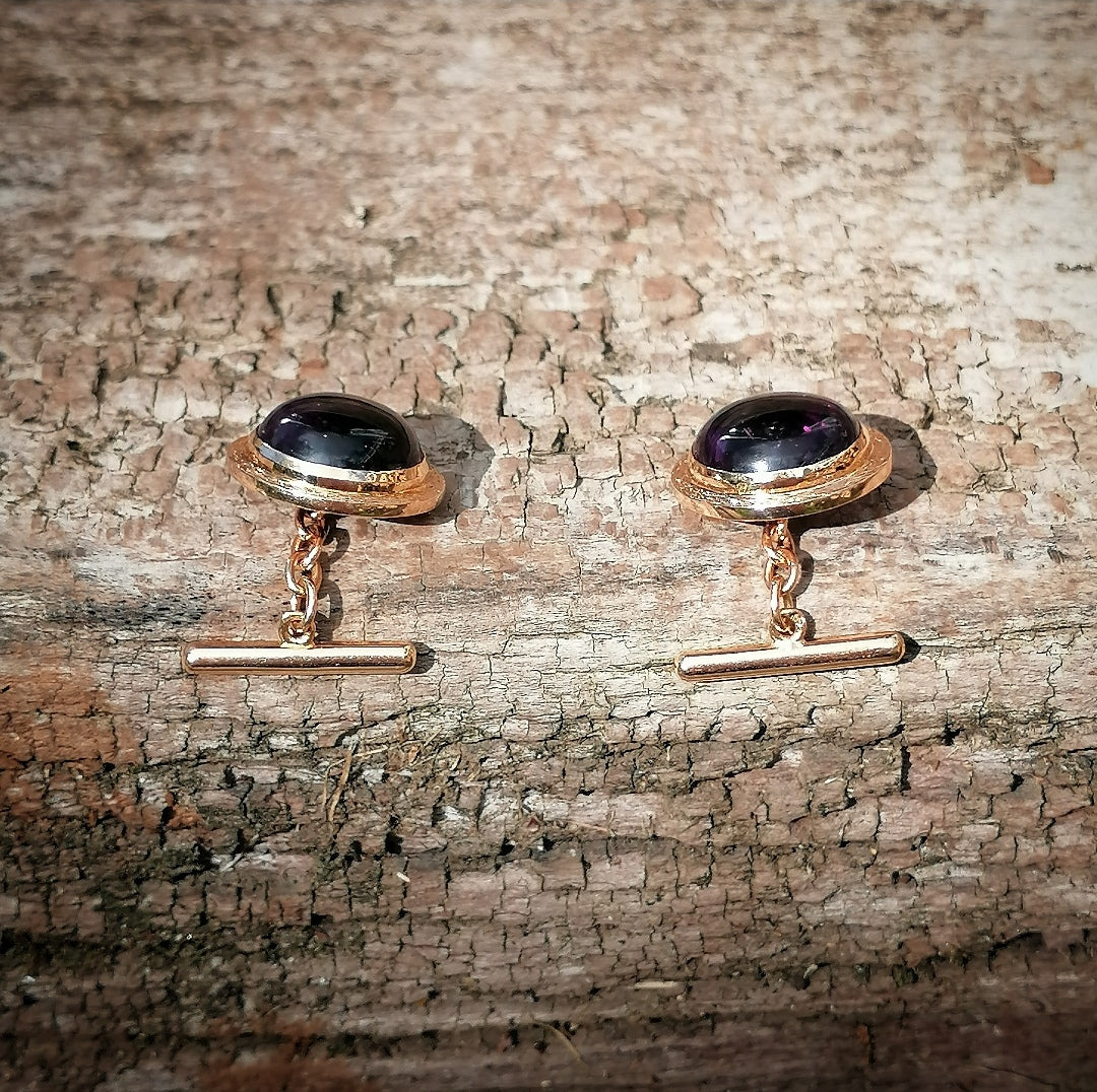 Boutons de manchette en or rose 18kt et améthyste