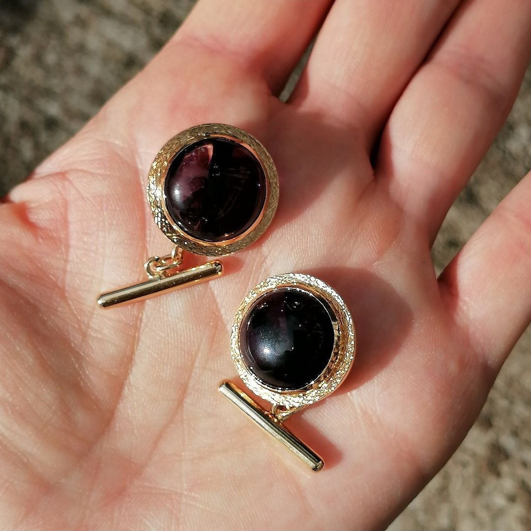 Boutons de manchette en or rose 18kt et améthyste