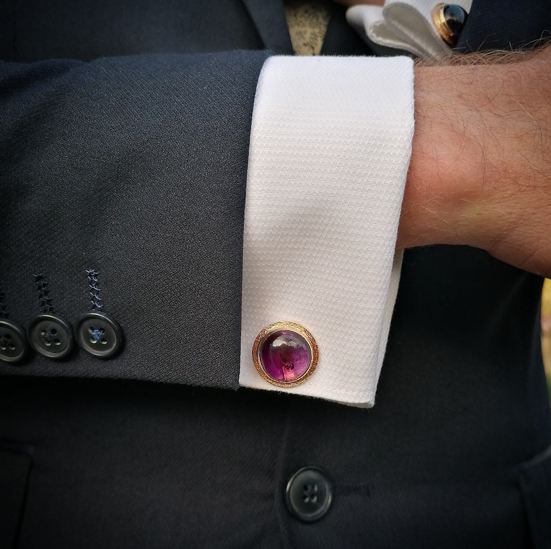 Boutons de manchette en or rose 18kt et améthyste