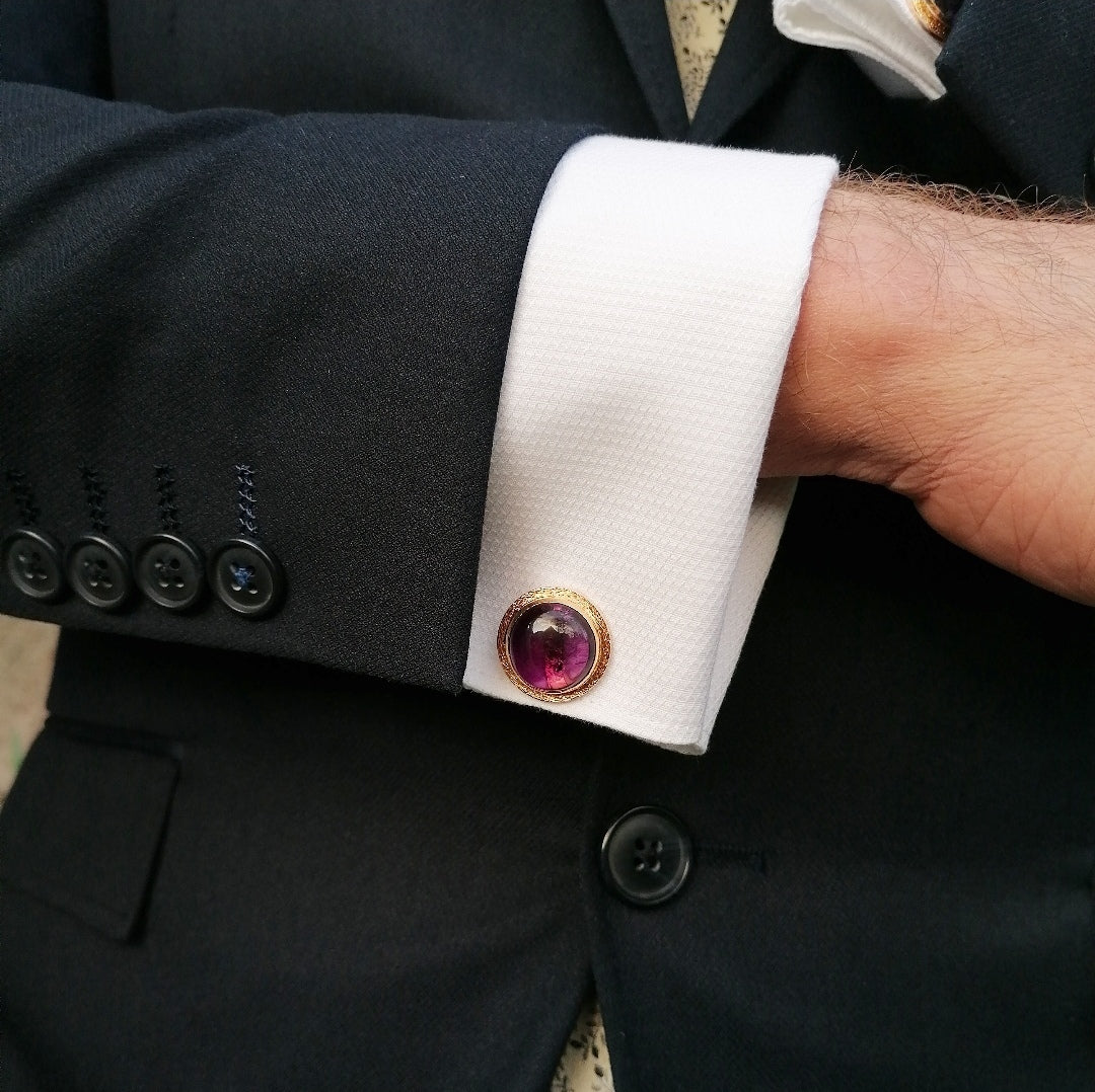 Boutons de manchette en or rose 18kt et améthyste