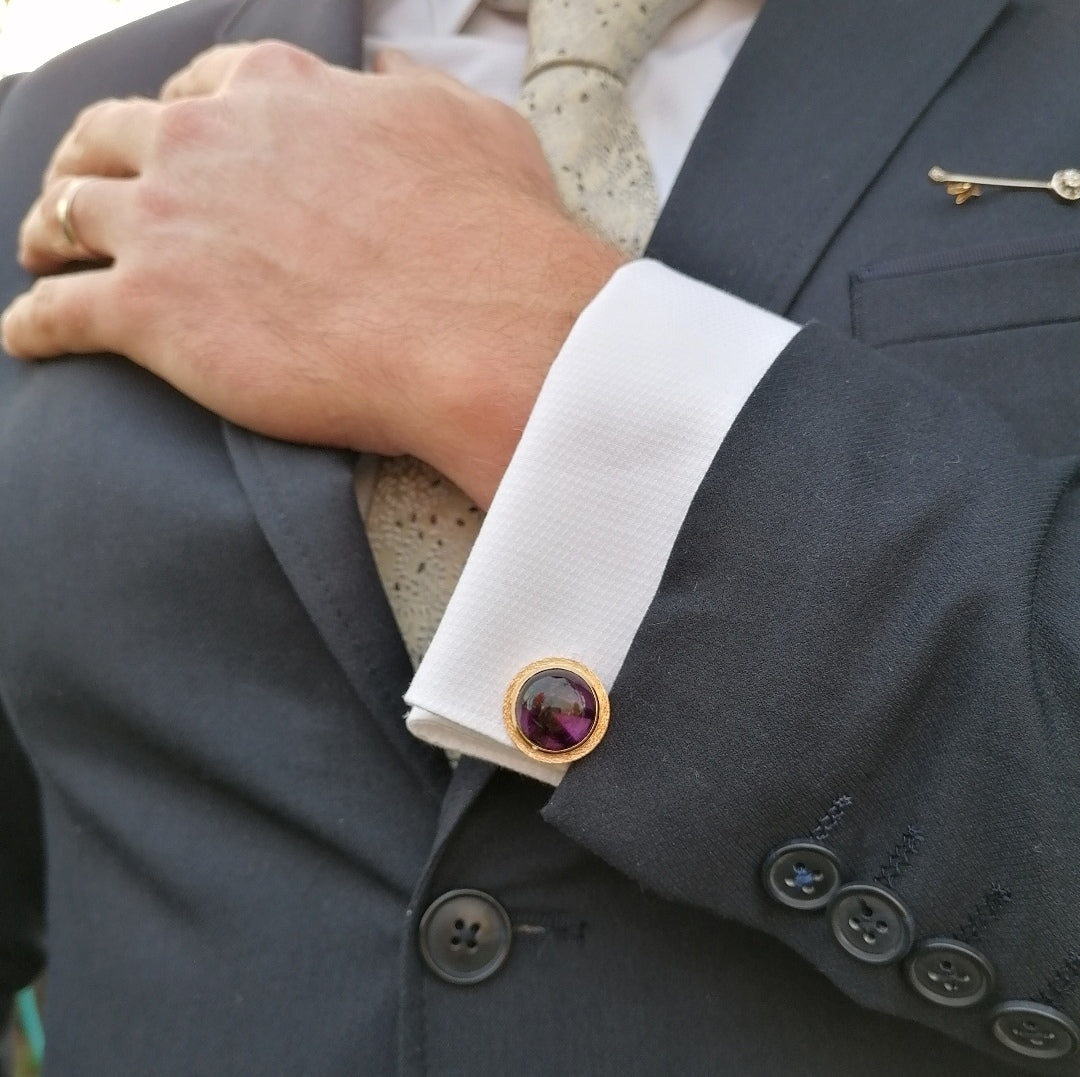 Boutons de manchette en or rose 18kt et améthyste