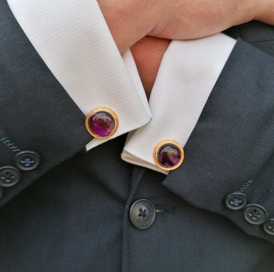 Boutons de manchette en or rose 18kt et améthyste
